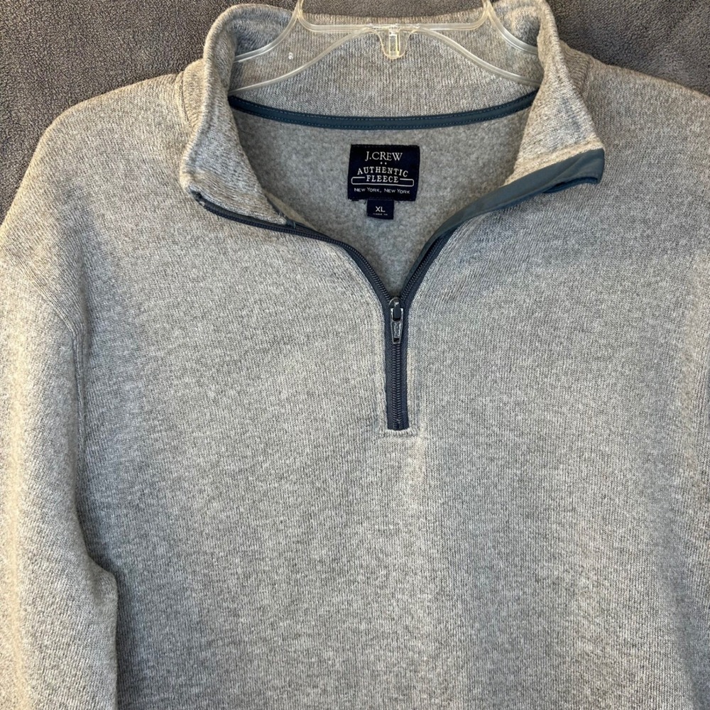 J. Crew Authentic Fleece Mens M (XL Tag)‎ Quarter Zip Pullover Gray Sweater